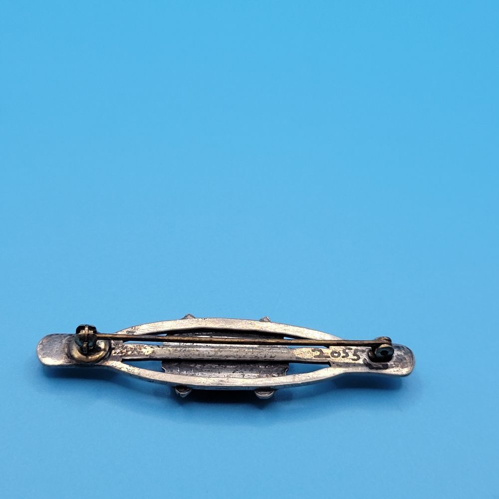 Vintage Sterling Silver 2055 Turquoise Medium Long Oval Brooch - Picture 9 of 12